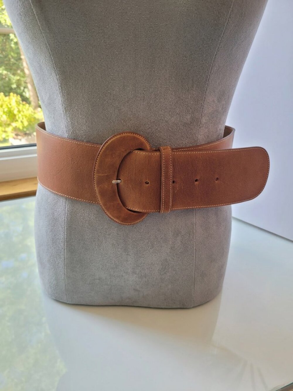 Vintage Genuine Leather Wide Belt Caramel Brown Size M/L